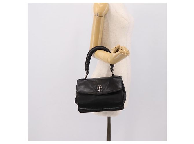 Borsa a mano Chrome Hearts CH Cross in pelle nera e argento Auth 187617SM Nero - vista 25