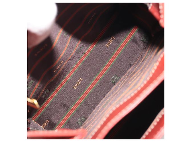 Bolsa de Ombro LOEWE Velazquez em Couro Vermelho com Detalhes Dourados Auth 196086 - vista 11