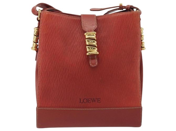 Bolsa de Ombro LOEWE Velazquez em Couro Vermelho com Detalhes Dourados Auth 196086 - vista 13