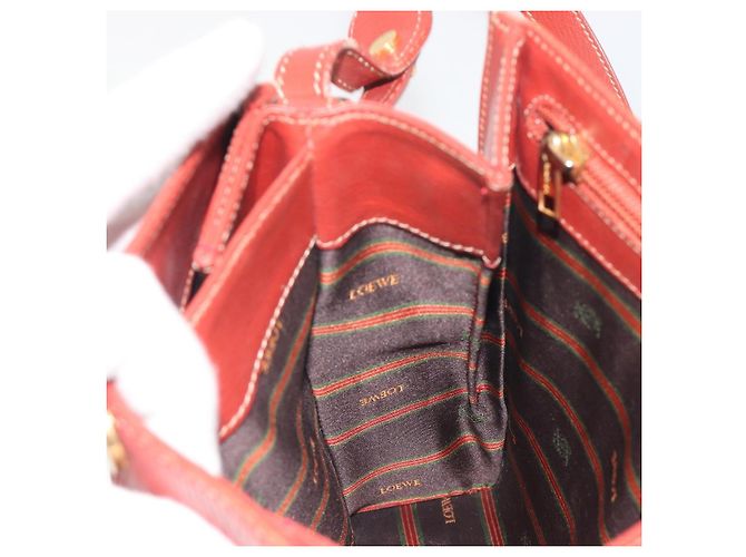 Bolsa de Ombro LOEWE Velazquez em Couro Vermelho com Detalhes Dourados Auth 196086 - vista 19