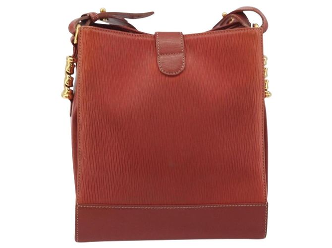 Bolsa de Ombro LOEWE Velazquez em Couro Vermelho com Detalhes Dourados Auth 196086 - vista 2