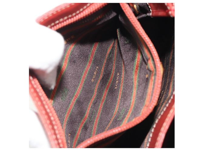 Bolsa de Ombro LOEWE Velazquez em Couro Vermelho com Detalhes Dourados Auth 196086 - vista 21