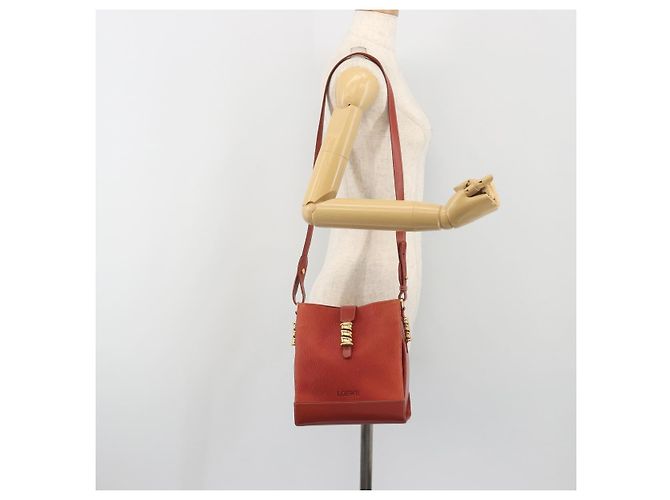 Bolsa de Ombro LOEWE Velazquez em Couro Vermelho com Detalhes Dourados Auth 196086 - vista 23