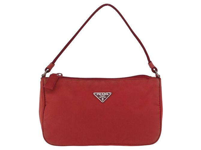 PRADA Accessory Pouch Nylon Red Silver Auth 195521A Silvery - view 13