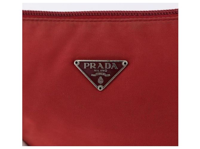 PRADA Accessory Pouch Nylon Red Silver Auth 195521A Silvery - view 17