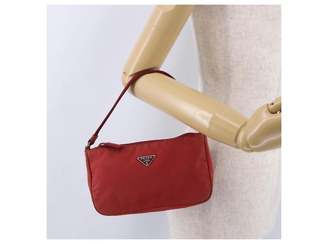 PRADA Accessory Pouch Nylon Red Silver Auth 195521A Silvery - view 21