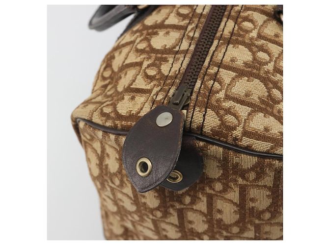 Borsa Boston Christian Dior Trotter Canvas Beige Oro Auth 186961 D'oro - vista 10