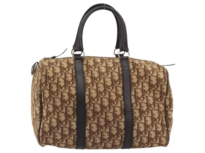 Borsa Boston Christian Dior Trotter Canvas Beige Oro Auth 186961 D'oro - vista 13