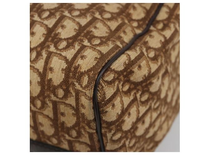 Borsa Boston Christian Dior Trotter Canvas Beige Oro Auth 186961 D'oro - vista 14