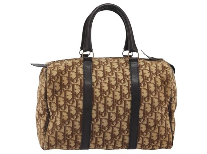 Borsa Boston Christian Dior Trotter Canvas Beige Oro Auth 186961 D'oro - vista 2