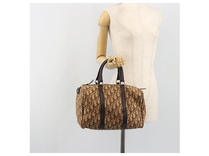 Borsa Boston Christian Dior Trotter Canvas Beige Oro Auth 186961 D'oro - vista 20