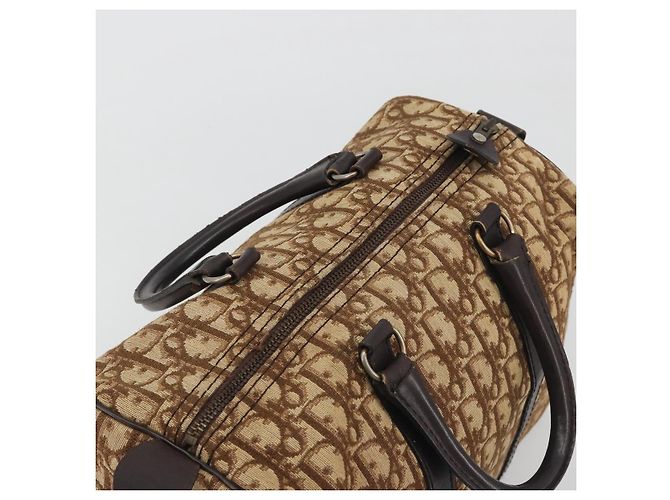 Borsa Boston Christian Dior Trotter Canvas Beige Oro Auth 186961 D'oro - vista 6