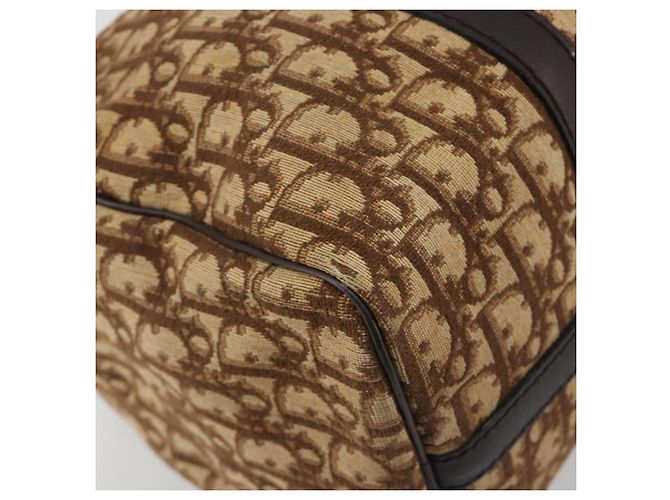 Borsa Boston Christian Dior Trotter Canvas Beige Oro Auth 186961 D'oro - vista 9