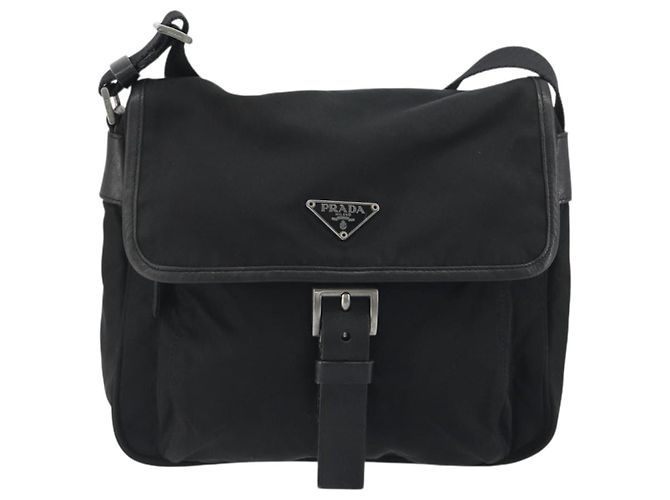 Borsa a Tracolla PRADA Nylon Nero Argento Auth 194350A - vista 13