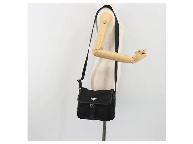 Borsa a Tracolla PRADA Nylon Nero Argento Auth 194350A - vista 30
