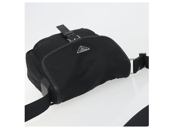 Borsa a Tracolla PRADA Nylon Nero Argento Auth 194350A - vista 6