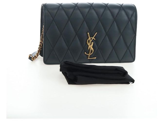 SAINT LAURENT Borsa a tracolla con catena Cassandra Angie in pelle Navy Gold Auth 193424M D'oro Blu navy - vista 12