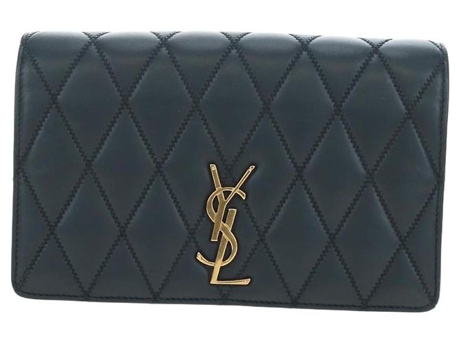 SAINT LAURENT Borsa a tracolla con catena Cassandra Angie in pelle Navy Gold Auth 193424M D'oro Blu navy - vista 13