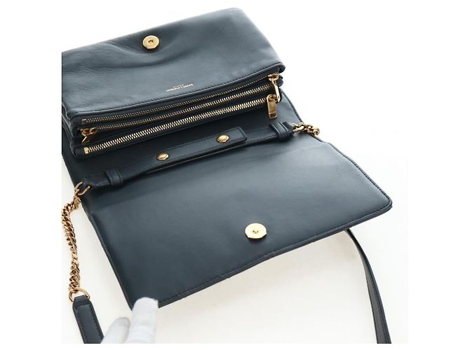 SAINT LAURENT Borsa a tracolla con catena Cassandra Angie in pelle Navy Gold Auth 193424M D'oro Blu navy - vista 19