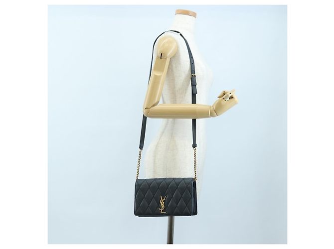 SAINT LAURENT Borsa a tracolla con catena Cassandra Angie in pelle Navy Gold Auth 193424M D'oro Blu navy - vista 26