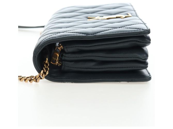 SAINT LAURENT Borsa a tracolla con catena Cassandra Angie in pelle Navy Gold Auth 193424M D'oro Blu navy - vista 3