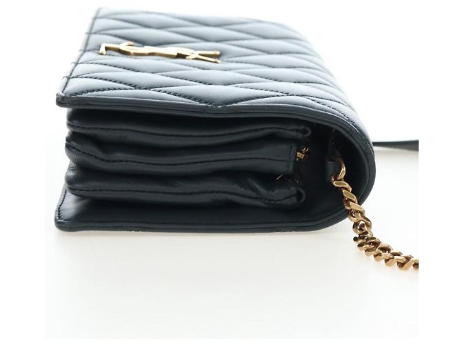 SAINT LAURENT Borsa a tracolla con catena Cassandra Angie in pelle Navy Gold Auth 193424M D'oro Blu navy - vista 4