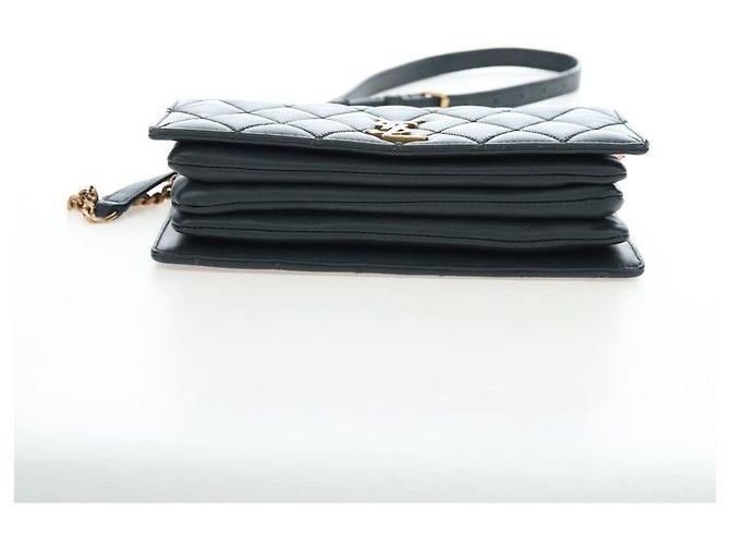 SAINT LAURENT Borsa a tracolla con catena Cassandra Angie in pelle Navy Gold Auth 193424M D'oro Blu navy - vista 5