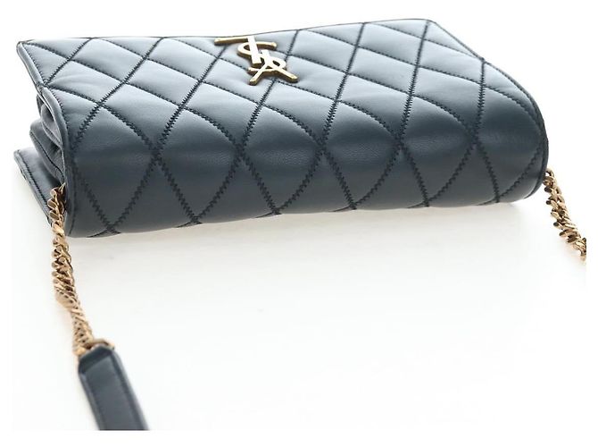 SAINT LAURENT Borsa a tracolla con catena Cassandra Angie in pelle Navy Gold Auth 193424M D'oro Blu navy - vista 6