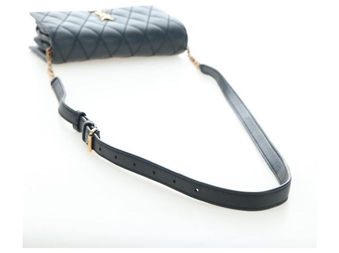 SAINT LAURENT Borsa a tracolla con catena Cassandra Angie in pelle Navy Gold Auth 193424M D'oro Blu navy - vista 7