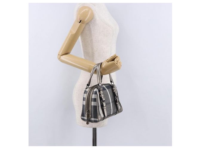 Borsa a mano BURBERRY Nova Check Canvas Gray Auth 196772V Marrone - vista 20