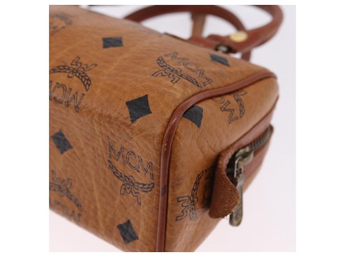Borsa MCM Logogram Vicetos Mini Boston Bag PVC Leather 2way Brown Gold Auth 193348 Marrone D'oro - vista 10