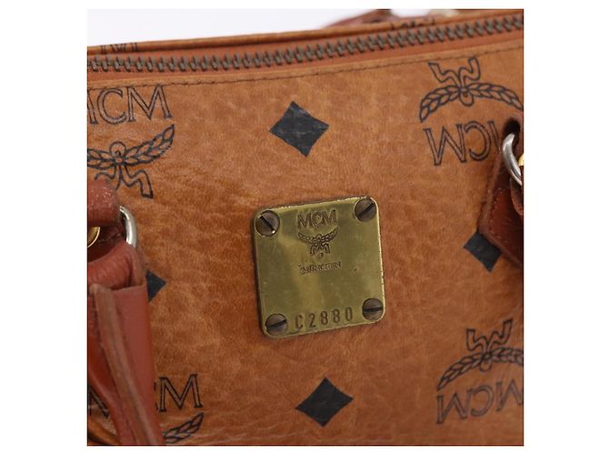 Borsa MCM Logogram Vicetos Mini Boston Bag PVC Leather 2way Brown Gold Auth 193348 Marrone D'oro - vista 12