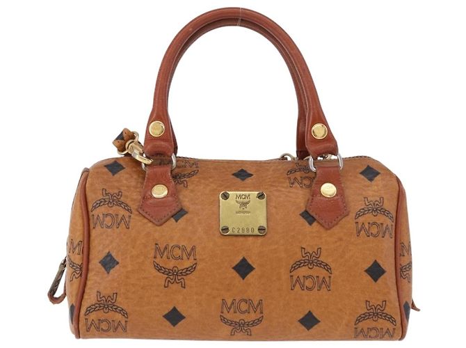 Borsa MCM Logogram Vicetos Mini Boston Bag PVC Leather 2way Brown Gold Auth 193348 Marrone D'oro - vista 13