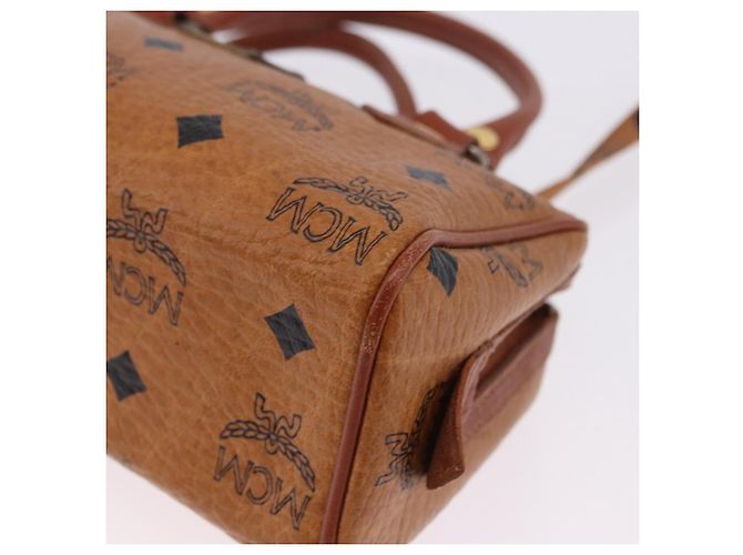 Borsa MCM Logogram Vicetos Mini Boston Bag PVC Leather 2way Brown Gold Auth 193348 Marrone D'oro - vista 16