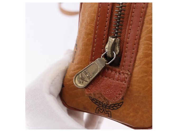 Borsa MCM Logogram Vicetos Mini Boston Bag PVC Leather 2way Brown Gold Auth 193348 Marrone D'oro - vista 18