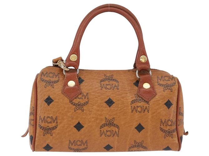 Borsa MCM Logogram Vicetos Mini Boston Bag PVC Leather 2way Brown Gold Auth 193348 Marrone D'oro - vista 2
