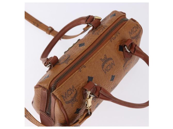 Borsa MCM Logogram Vicetos Mini Boston Bag PVC Leather 2way Brown Gold Auth 193348 Marrone D'oro - vista 6