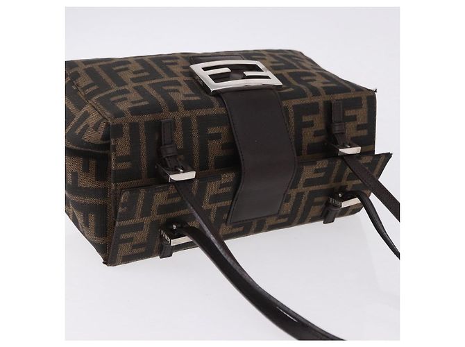 Borsa a mano FENDI Zucca Canvas Mamma Baguette Marrone Argento Auth 195795V - vista 6