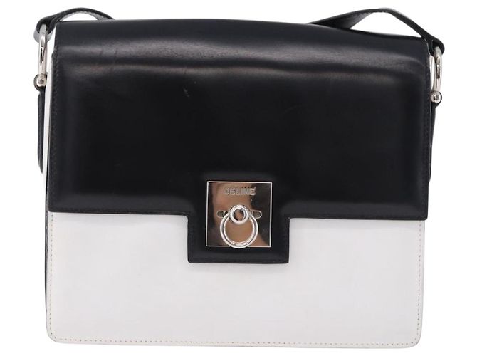 Céline Borsa a tracolla CELINE in pelle Nero Bianco Auth ka5694A - vista 13