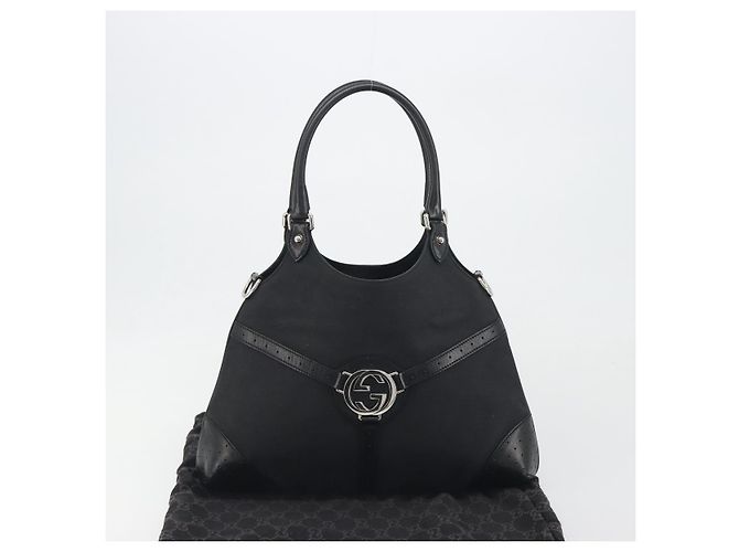 Borsa GUCCI Interlocking G Canvas Nero Argento Auth 195355V - vista 12