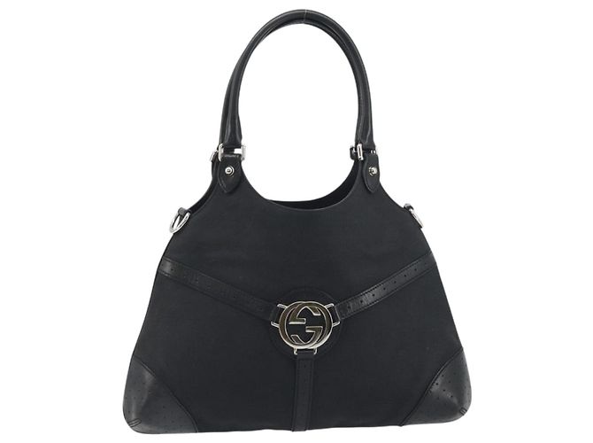 Borsa GUCCI Interlocking G Canvas Nero Argento Auth 195355V - vista 13