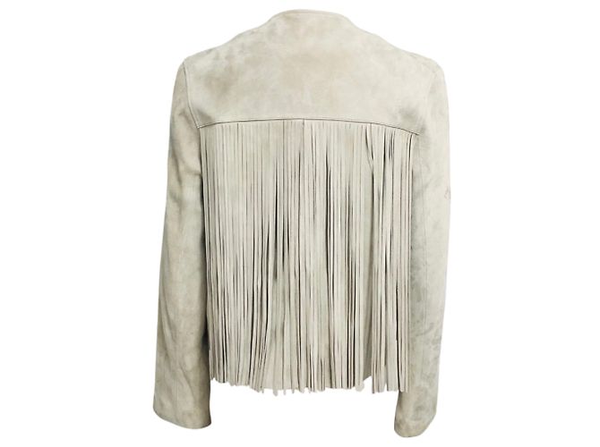 Autre Marque Chaqueta de cuero gamuza con flecos Fleurette Fawn - vista 3