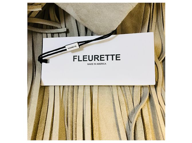 Autre Marque Chaqueta de cuero gamuza con flecos Fleurette Fawn - vista 5