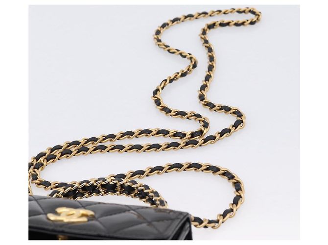 Borsa a mano CHANEL Matelasse in pelle verniciata 2way Nera Oro CC Auth 196372SAM Nero D'oro - vista 14