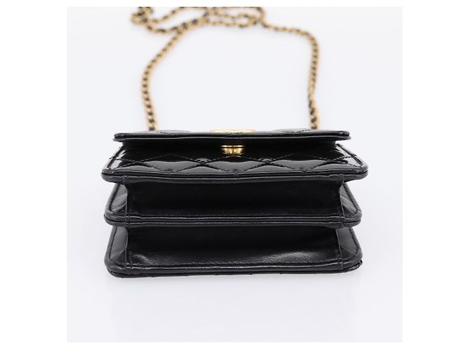 Borsa a mano CHANEL Matelasse in pelle verniciata 2way Nera Oro CC Auth 196372SAM Nero D'oro - vista 5