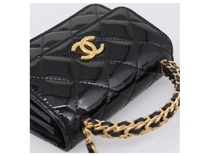 Borsa a mano CHANEL Matelasse in pelle verniciata 2way Nera Oro CC Auth 196372SAM Nero D'oro - vista 6