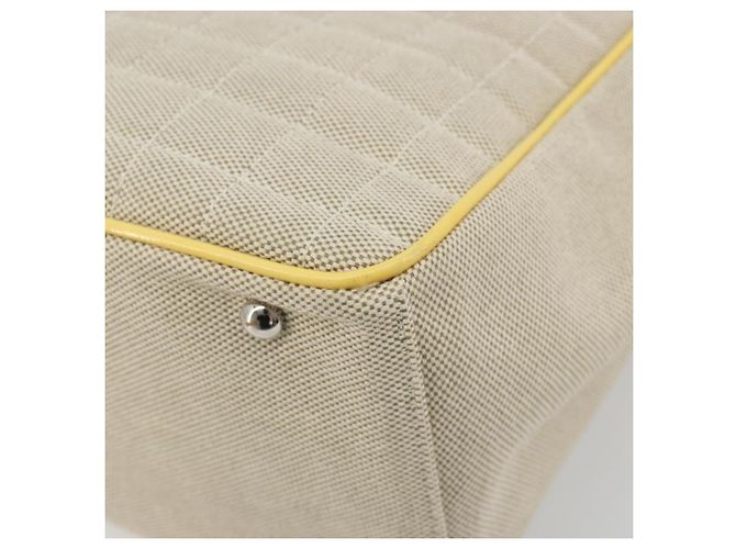 Borsa Tote CHANEL Choco Bar Cambon con catena in tela beige e CC argento Auth 195070A - vista 16