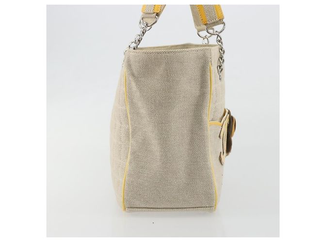 Borsa Tote CHANEL Choco Bar Cambon con catena in tela beige e CC argento Auth 195070A - vista 4