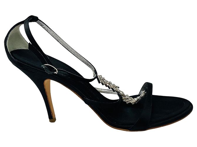 Giuseppe Zanotti Black Crystal Embellished Strappy Satin Sandals - view 2