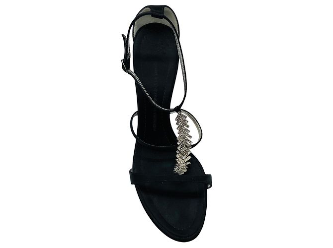 Giuseppe Zanotti Black Crystal Embellished Strappy Satin Sandals - view 4